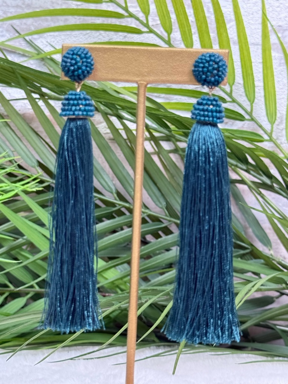 NWOT Teal Beaded Tassel Statement Earrings Fashion Earrings